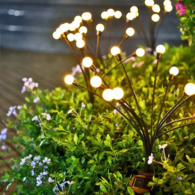 چراغ خورشیدی باغچه مدل گل شب تاب